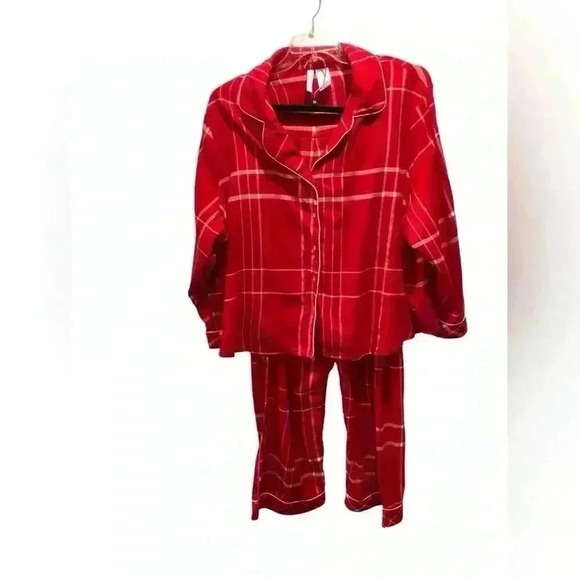 Joyspun Womens 3X 22/24 Red White P.aid Flannel Pajama Set Silver Strands Pocket - Picture 1 of 6